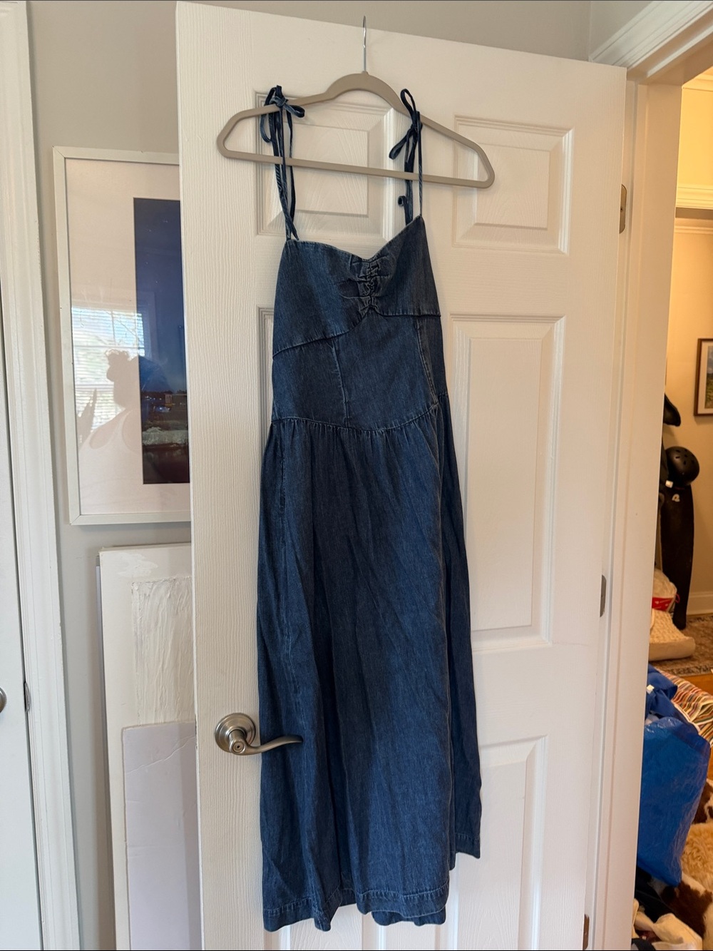 Denim Tie-Strap Maxi Dress - Deep Blue